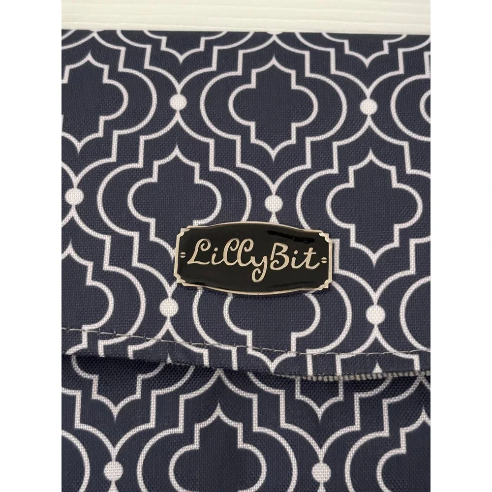 Lilly Bit Diaper Clutch Crossbody Bag Navy Blue Quatrefoil Canvas Baby Travel